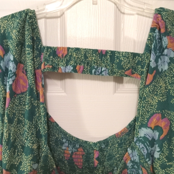 FREE PEOPLE green print open back flounce mini dress. XL - Picture 6 of 13